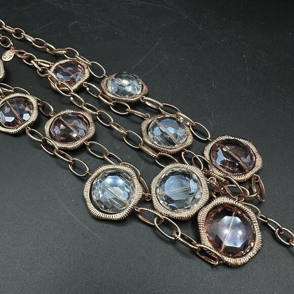 Joan Rivers Rose Gold Tone Long Station Necklace Faceted Acrylic Rhinestone 49" - Picture 2 of 12